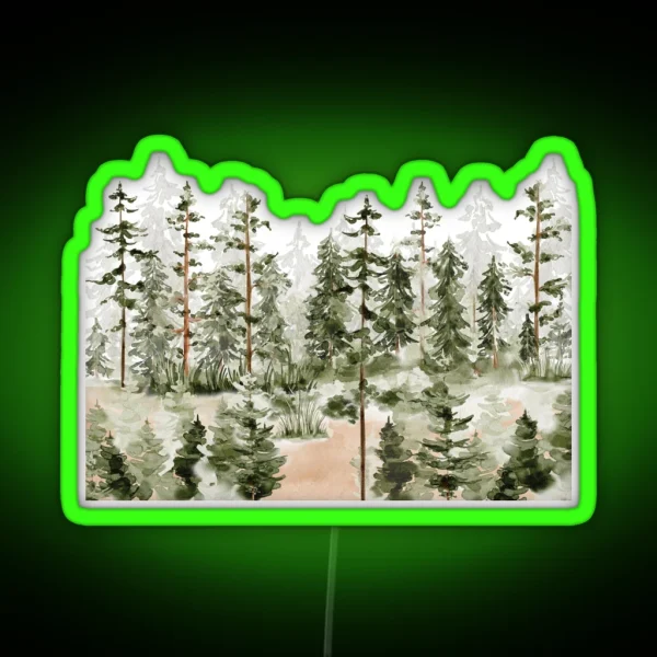 Watercolor Green Pine Forest RGB Neon Sign