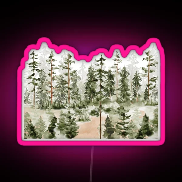 Watercolor Green Pine Forest RGB Neon Sign