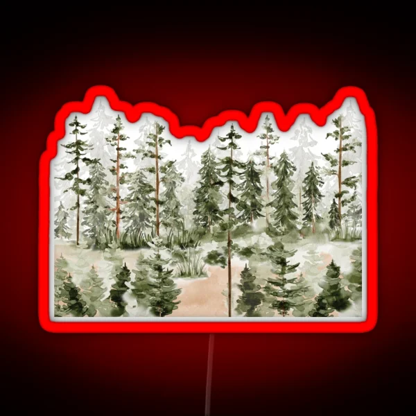 Watercolor Green Pine Forest RGB Neon Sign