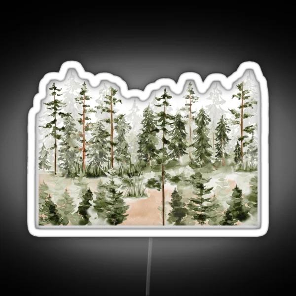 Watercolor Green Pine Forest RGB Neon Sign