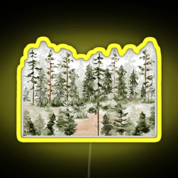 Watercolor Green Pine Forest RGB Neon Sign
