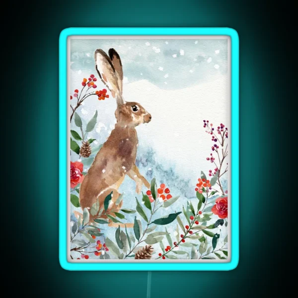 Watercolor Hare In The Snow RGB Neon Sign