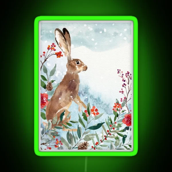 Watercolor Hare In The Snow RGB Neon Sign