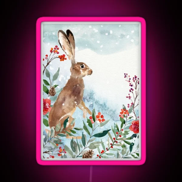 Watercolor Hare In The Snow RGB Neon Sign