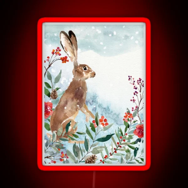 Watercolor Hare In The Snow RGB Neon Sign