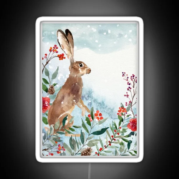 Watercolor Hare In The Snow RGB Neon Sign