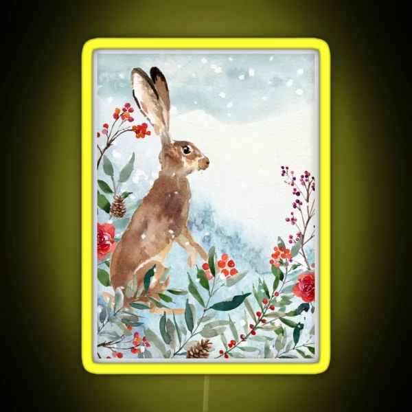 Watercolor Hare In The Snow RGB Neon Sign