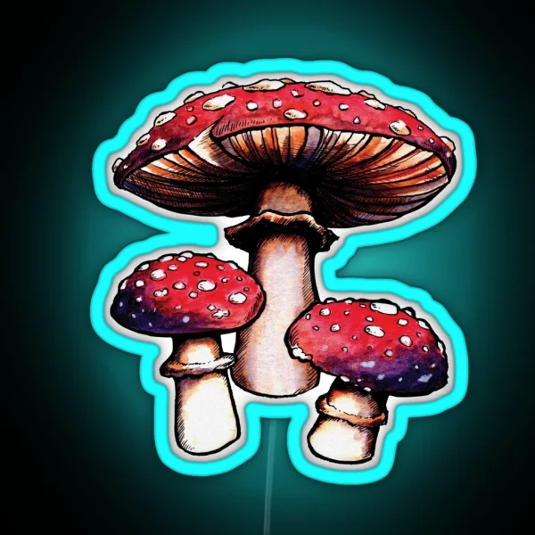 Watercolor Magic Mushrooms RGB Neon Sign