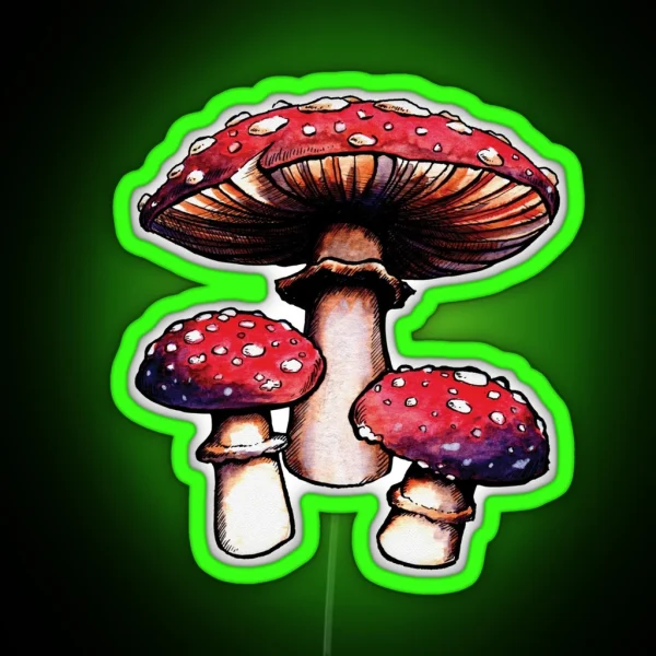Watercolor Magic Mushrooms RGB Neon Sign