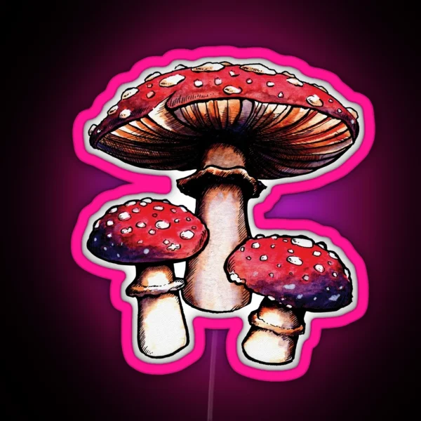 Watercolor Magic Mushrooms RGB Neon Sign