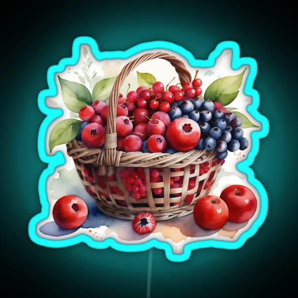 Watercolor Of Red Fruits In A Basket RGB Neon Sign