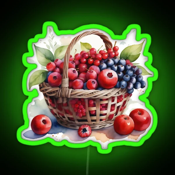 Watercolor Of Red Fruits In A Basket RGB Neon Sign