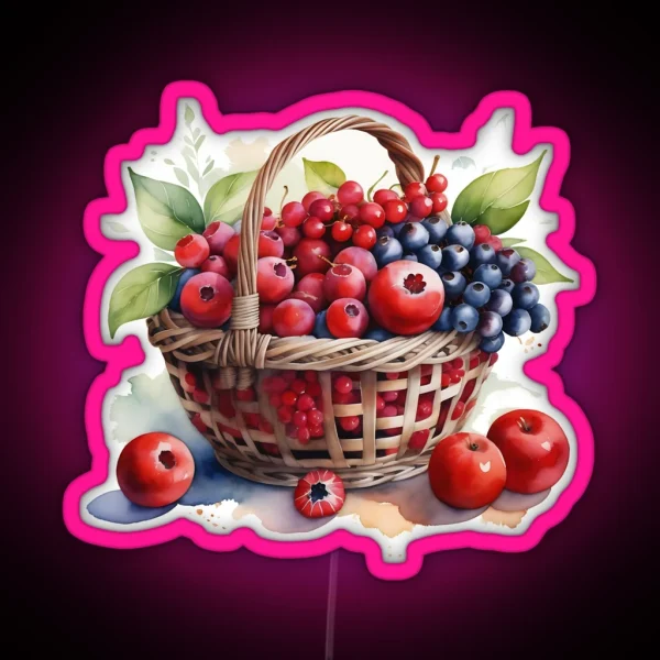 Watercolor Of Red Fruits In A Basket RGB Neon Sign