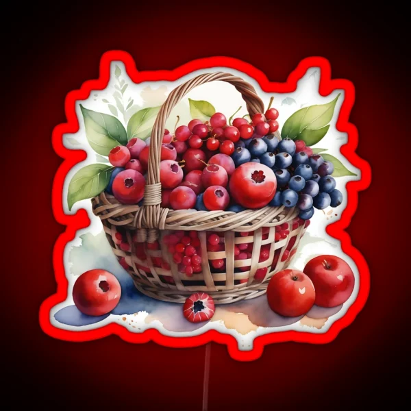 Watercolor Of Red Fruits In A Basket RGB Neon Sign