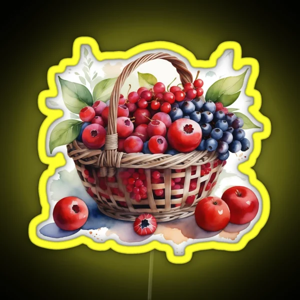 Watercolor Of Red Fruits In A Basket RGB Neon Sign