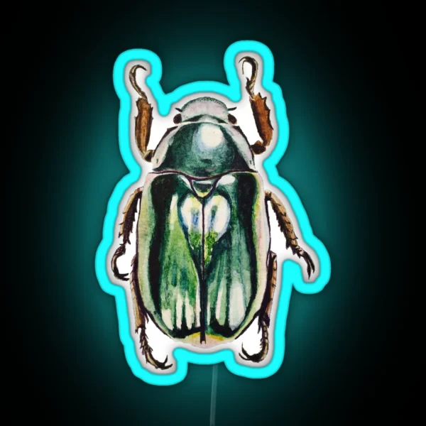 Watercolor Scarab Beetle RGB Neon Sign