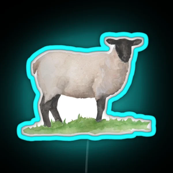 Watercolor Suffolk Sheep RGB Neon Sign