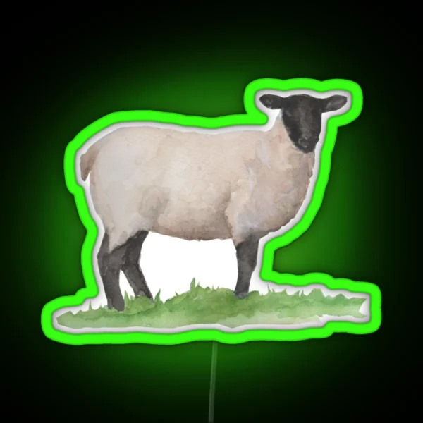 Watercolor Suffolk Sheep RGB Neon Sign