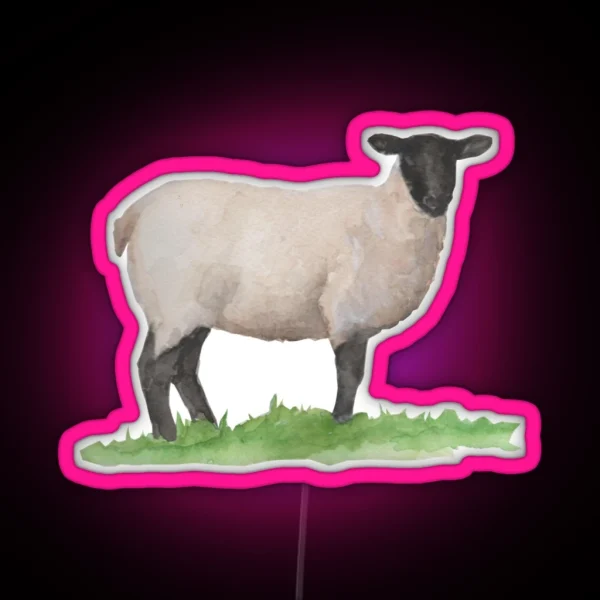 Watercolor Suffolk Sheep RGB Neon Sign