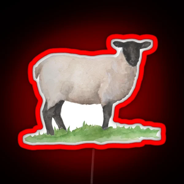 Watercolor Suffolk Sheep RGB Neon Sign