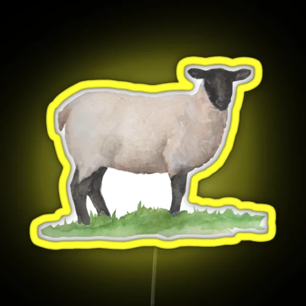 Watercolor Suffolk Sheep RGB Neon Sign