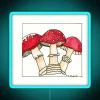 Neon-lit toadstool mushrooms in vibrant blue hues, depicted in watercolor style