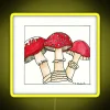 Watercolor-style toadstools with neon yellow accents in a vibrant, digital illustration.