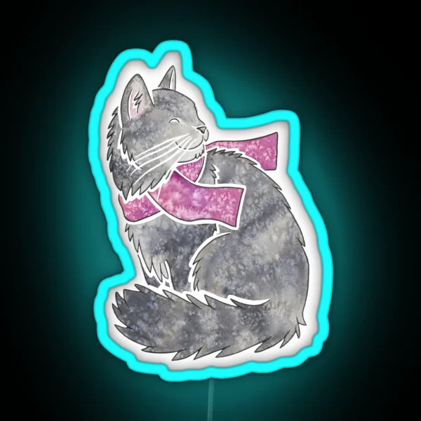 Watercolour Norwegian Forest Cat RGB Neon Sign