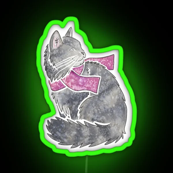 Watercolour Norwegian Forest Cat RGB Neon Sign
