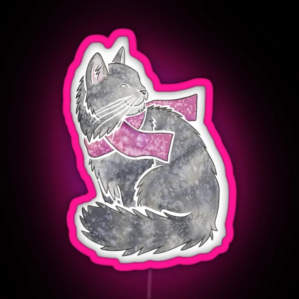 Watercolour Norwegian Forest Cat RGB Neon Sign