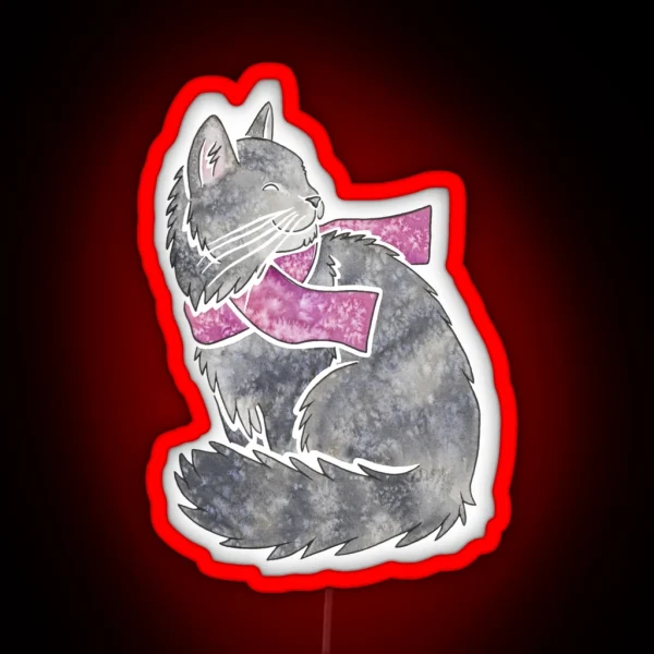Watercolour Norwegian Forest Cat RGB Neon Sign