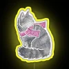 A vibrant watercolor painting of a cat amidst a Norwegian forest, lit by neon lights in shades of yellow.