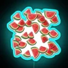 Neon watermelon sign with vibrant blue and pink hues.
