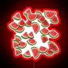 Neon watermelon sign in bright red color scheme.