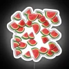 Neon sign featuring a stylized watermelon in 50s-inspired RGB color scheme with neon accents against a white background.