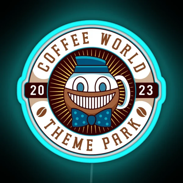 Watery Coffee World Emblem RGB Neon Sign