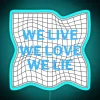 Neon sign design with RGB colors featuring a stylized phrase in blue.