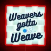 Neon sign with a weaver's theme in vibrant colors.