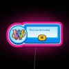 Warning neon sign with pink background from a Webkinz game or merchandise.