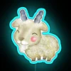 Colorful neon sign featuring a stylized illustration of a goat in bright blue and green hues.