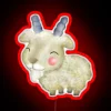 Wee goat in front of a colorful, glowing neon sign