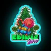 Neon sign reading 'Weed Edible Lover Stoner' in blue RGB colors.