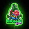Colorful neon sign with weed-themed graphics, conveying a lighthearted attitude towards cannabis consumption.