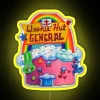 Neon sign for Weenie Hut General restaurant with yellow lighting.