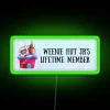 Weenie Hut Jr's Lifetime Member neon sign with a green glow effect.