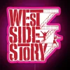 Neon sign reading 'West Side Story' in pink, with a vibrant RGB glow.