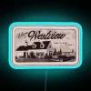 West View vintage neon sign on blue background