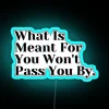 Neon sign with inspirational quote about life's opportunities and experiences.