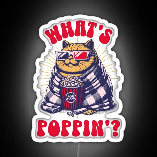 What S Poppin Cat With Popcorn RGB Neon Sign