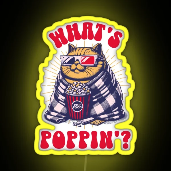 What S Poppin Cat With Popcorn RGB Neon Sign